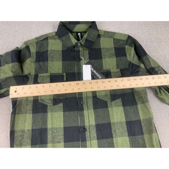 Burnside Men's Size Medium Army Green Black Flannel Shirt Plaid Long Sleeve NWT - Picture 8 of 13
